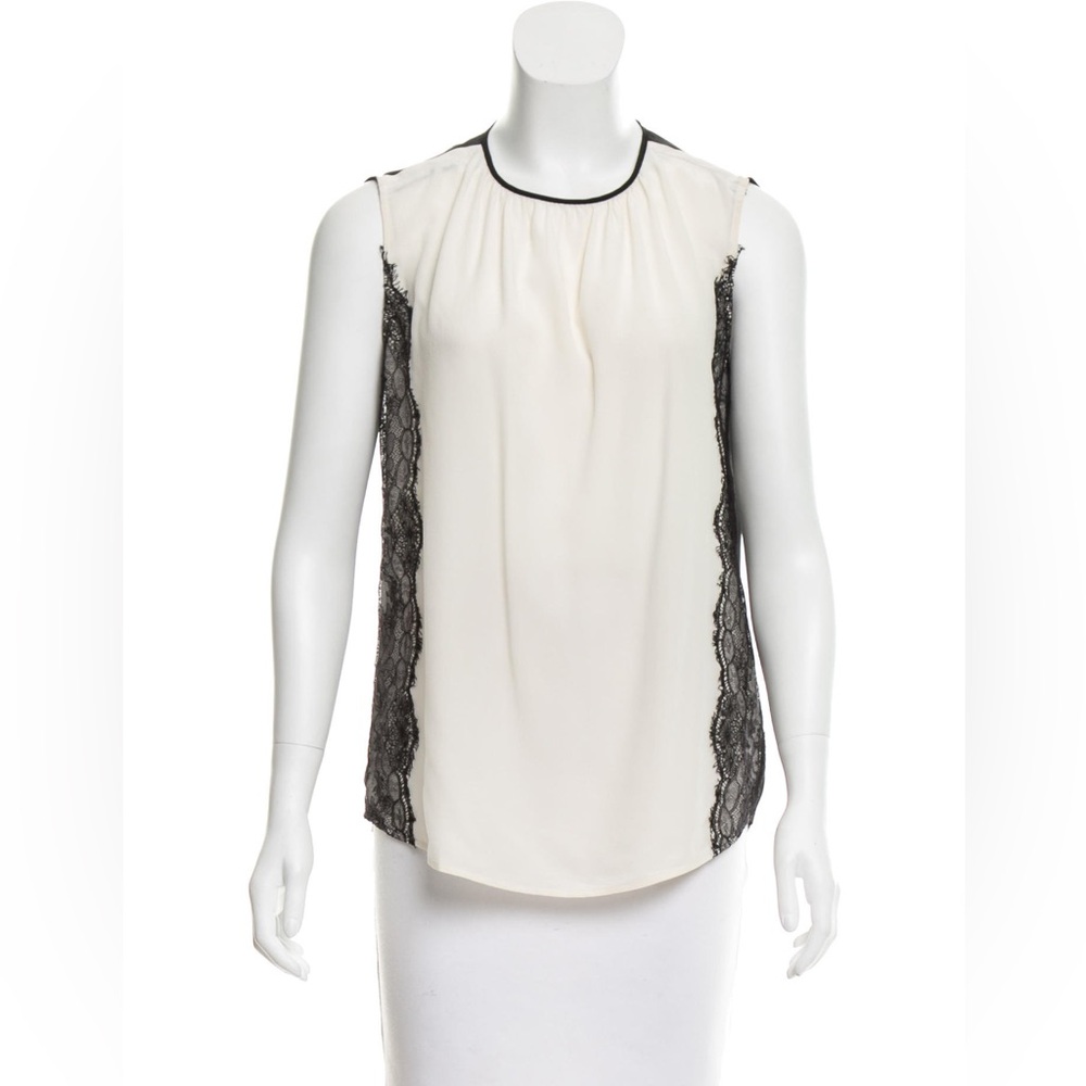 D&G SHEER Black and White Lace Trim Women's Top